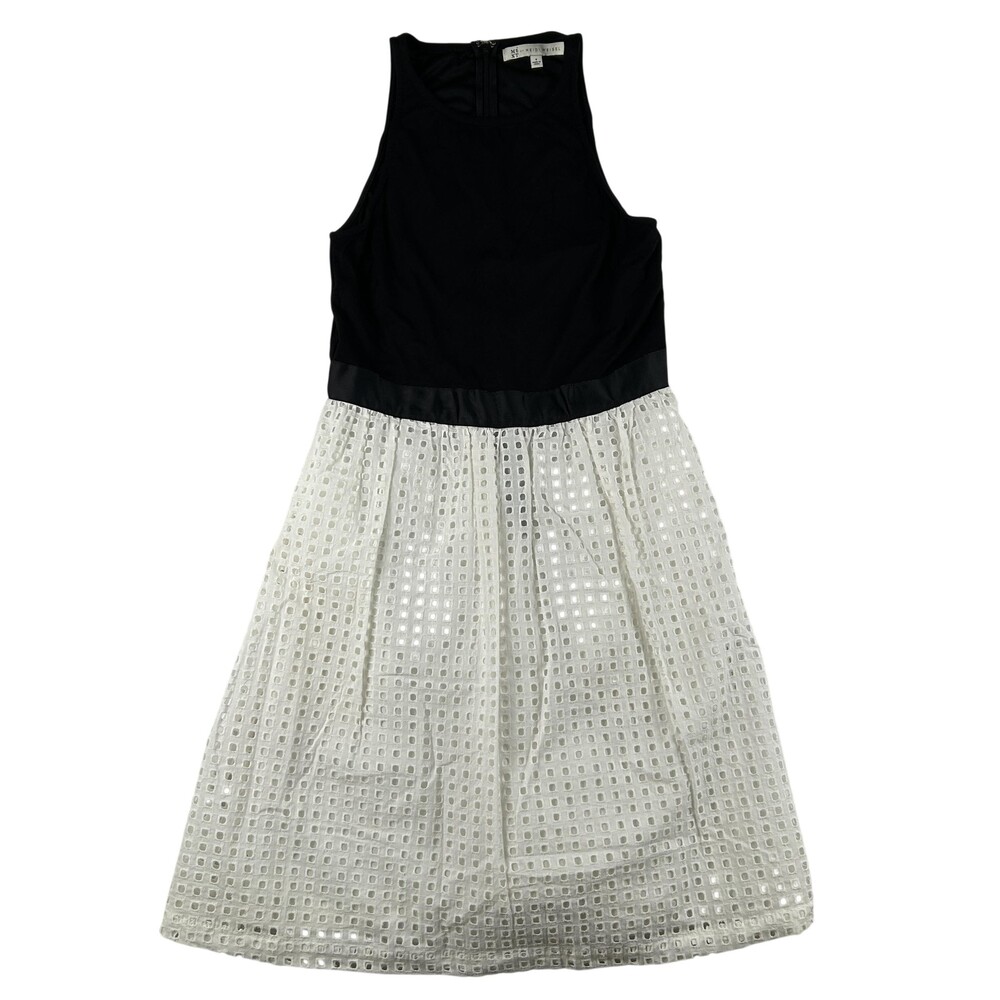 MiXT By Heidi Weisel Dress Womens 4 Black White Colorblock Eyelet Fit Flare